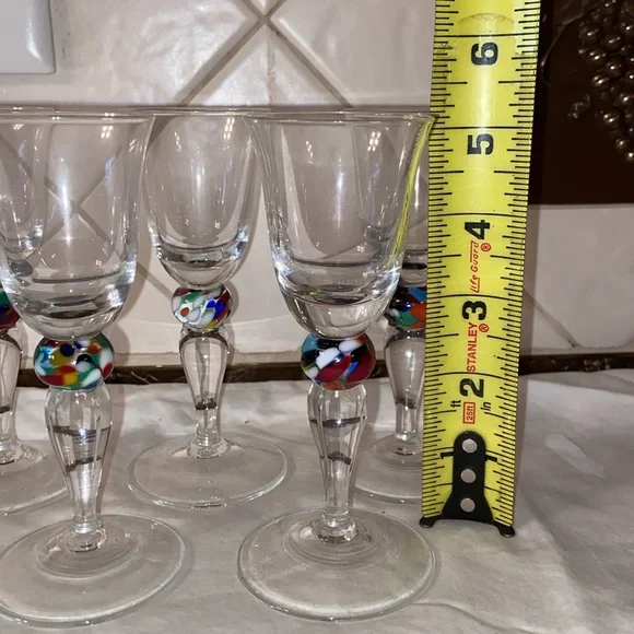 RARE Vintage Set of 5Theresienthal cordial glasses multi colored ball
